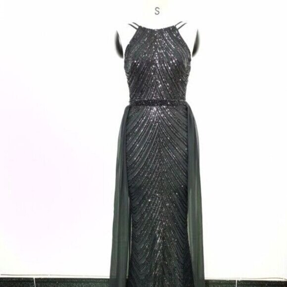 Black, O Neck Sleeveless,  Detachable Skirt, Contrast Sequined Mermaid G… - Picture 11 of 13
